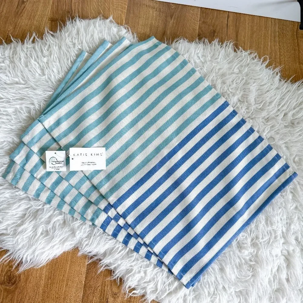 NWT! Katie Kime Blue Acqua Striped Placemats - Set of 4